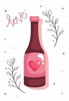 happy valentines day card with bottle wine and decoration vector