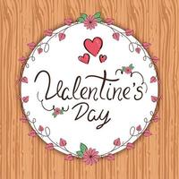 valentines day card with frame circular in wooden background vector