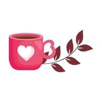 cup coffee with leafs nature isolated icon vector