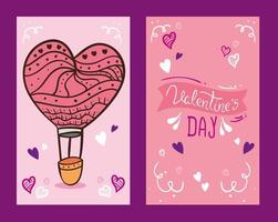 set cards of happy valentines day with decoration vector