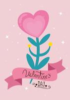 valentines day card with ribbon and flower vector