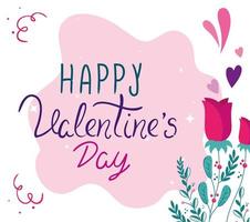 happy valentines day card with rose flowers and leafs vector