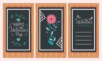 set cards of happy valentines day with decoration vector