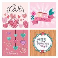 Establecer tarjetas de feliz día de San Valentín con decoración vector