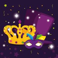 máscara de mardi gras y diseño de vector de corona