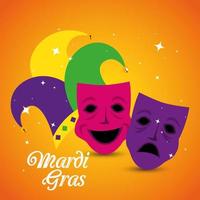 Mardi gras masks and hat vector design