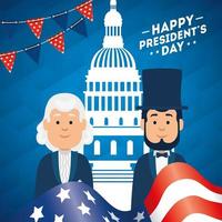 hombres avatares dibujos animados de estados unidos feliz día de los presidentes diseño vectorial vector