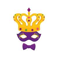 Diseño de vector de corona y pajarita de máscara de mardi gras aislado