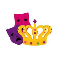 Isolated mardi gras masks and crown vector design