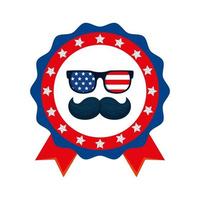 Diseño de vector de bigote y gafas de Estados Unidos aislado