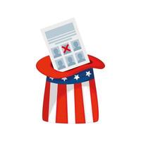 Sombrero de Estados Unidos aislado y diseño de vector de papel de voto