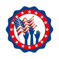 Isolated usa hands and flag inside seal stamp vector design