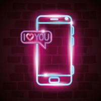 smartphone with speech bubble in neon light, valentines day vector