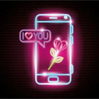smartphone with speech bubble in neon light, valentines day vector