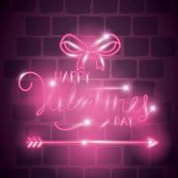 happy valentines day label in neon light, icons valentine day vector