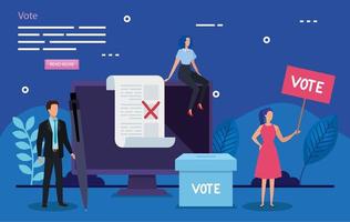 poster of vote with business people and icons vector