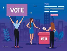cartel de voto con mujeres de negocios en el paisaje urbano vector