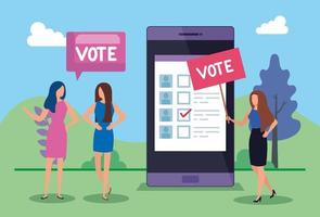 business people with vote lettering and smartphone vector