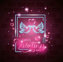 happy valentines day label in neon light, icons valentine day vector