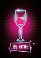 cup of glass in neon light, valentine day vector