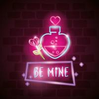 be mine label in neon light, valentine day vector
