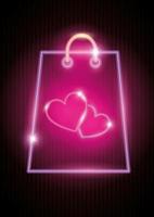 shopping bag in neon light, valentine day vector