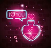 bottle with heart shaped in neon light, valentine day vector