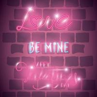 happy valentines day label in neon light, icons valentine day vector