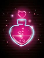 bottle with heart shaped in neon light, valentine day vector