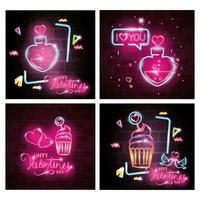 cards of valentine in neon light, valentines day vector