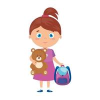 student girl with school suitcase, back to school vector