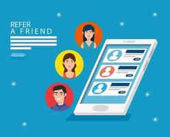 refer a friend and smartphone with chat vector