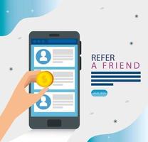 refer a friend and smartphone with chat vector