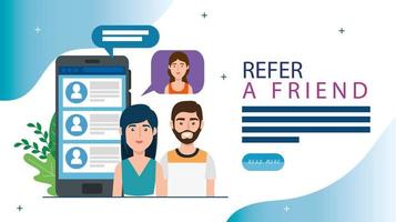 refer a friend with people and smartphone vector