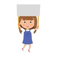 girl standing with banner on white background vector