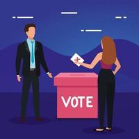 business couple with ballot box vector