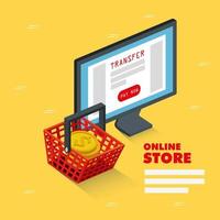 online store with computer and icons vector