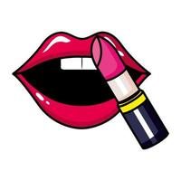 lápiz labial con boca sexy icono de estilo pop art vector