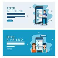 set poster of refer a friend with icons vector