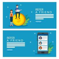 set poster of refer a friend with icons vector