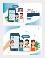 set poster of refer a friend with icons vector