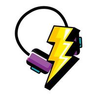 headset and thunderbolt pop art style icon vector