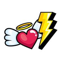 heart with wings and thunderbolt pop art style icon vector