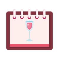 cup glass with wine in calendar isolated icon vector