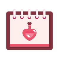 Fragancia con botella de corazón en icono aislado de calendario vector