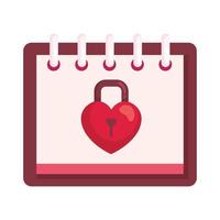 Candado en forma de corazón en calendario icono aislado vector