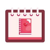 Cuaderno con corazón en calendario icono aislado vector