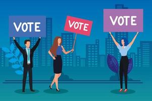 business people and protest placard with vote lettering vector