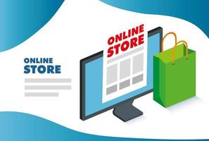 tienda online con computadora e iconos vector