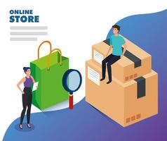 online store with people and icons vector